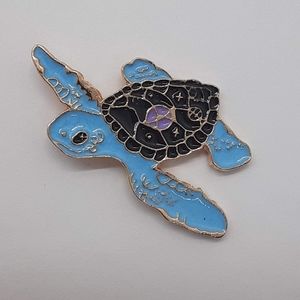 Blue Turtle Outer Space Shell Enamel Pin New